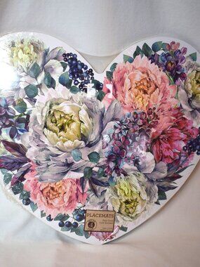 NIP Benson Mills Heart Shaped Floral Roses Cork Placemats Set of 4 New Unused